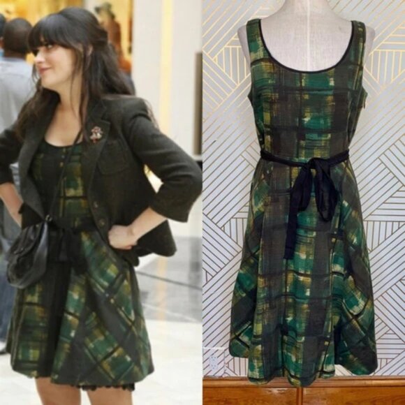 Maeve Green Painted Plaid Dress anthropologie Size 4 New Girl - Taylor Swift - Picture 1 of 11